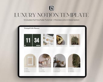 Plantilla de planificador de vida de Notion, panel minimalista (descarga digital)