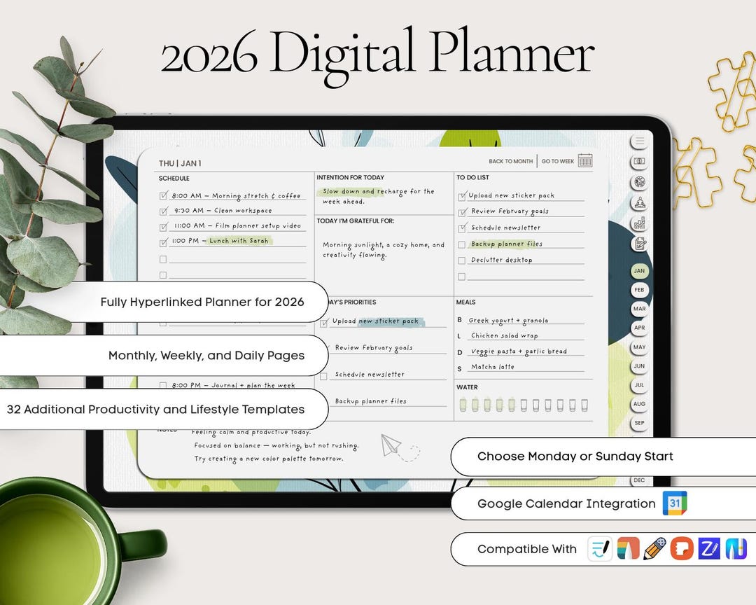 2026 Digital Planner for Ipad, Tablet, or PC | Hyperlinked Minimalist ...