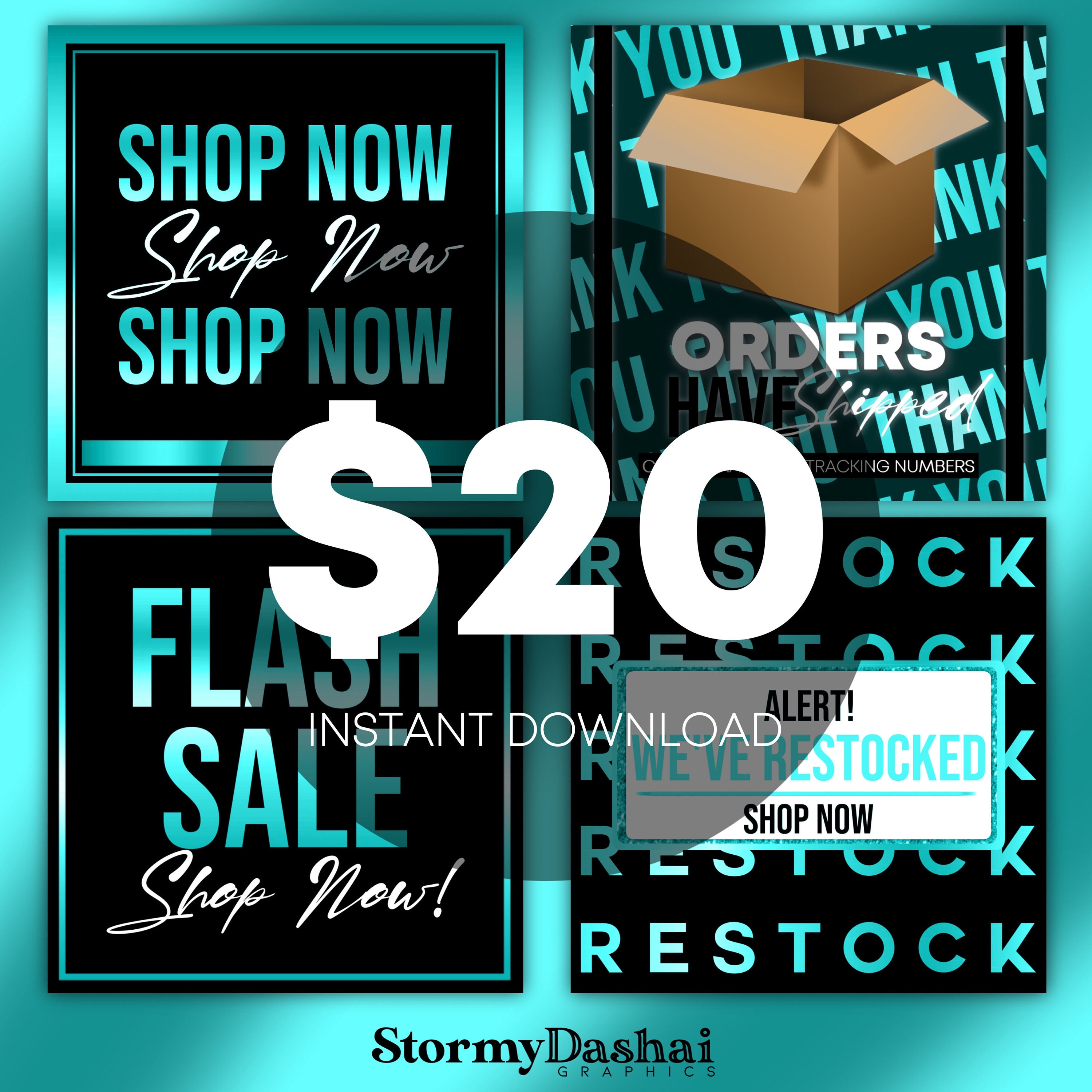 Teal And Black Instant Download Shop Now Flyer Flash Sale Etsy
