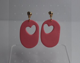 Pink Oval Dangles, with Heart Cutout
