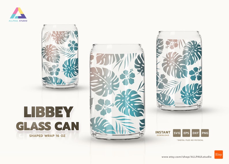 Monstera LIBBEY GLASS CAN Beer Glass 16 Oz Cup Wrap Svg - Etsy