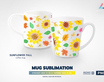 Sunflower Fall Coffee Mug Design 12oz Straight Mug & Tapered Mug Sublimation Designs Mug PNG File Digital Download