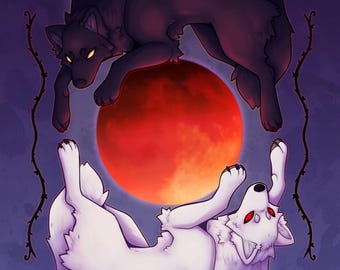 Blood Moon Wolves Art Print