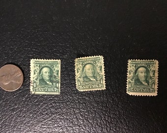 Very old small 1900 Benjamin Franklin United States of America  stamps u get all three