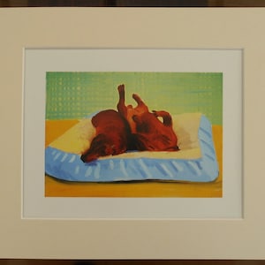 David HOCKNEY SLEEPING DOGS (Dachshund) Print in 12&quot; x 10&quot; Ivory Mount 7