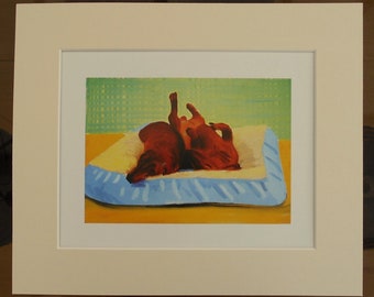 David HOCKNEY SLEEPING DOGS (Dachshund) Print in 12" x 10" Ivory Mount 7