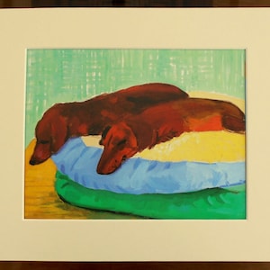 David HOCKNEY SLEEPING DOGS (Dachshund) Print in 12" x 10" Ivory Mount 9