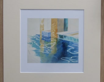 David HOCKNEY -  Study of Water  - Print in 12" x 12" Soft White Mount Excellent