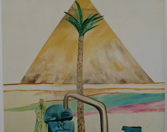 Great Pyramid Of Giza And A Brocken Head From Thebes - David Hockney - In A 12 x 12 inch Mount Ready To Frame Superb