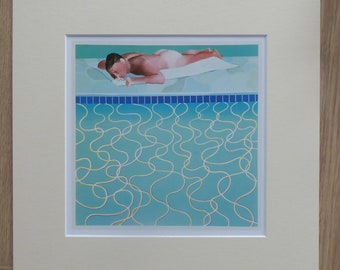 David HOCKNEY -  SUNBATHER  - Print in 12" x 12" Soft White Mount Excellent