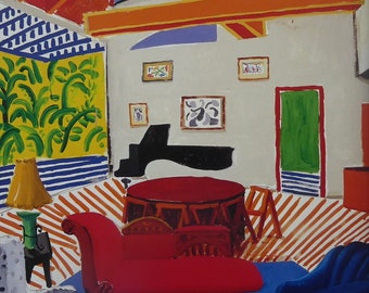 Montcalm interior with two dogs - David Hockney - In A 12 x 10 inch Mount Ready To Frame Superb