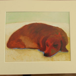 David HOCKNEY SLEEPING DOGS (Dachshund) Print in 12" x 10" Ivory Mount 1