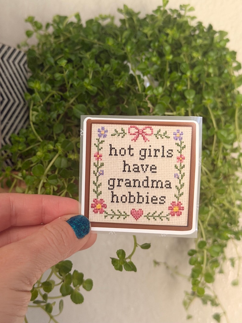 hot girls have grandma hobbies, funny sticker, waterproof vinyl, granny core 画像 1