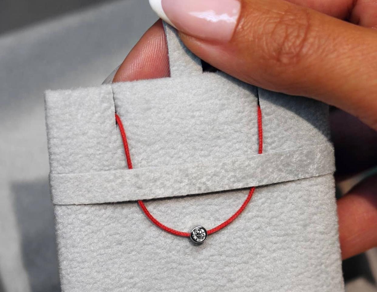 Red string bracelet with 0.04ct diamond and white gold Etsy