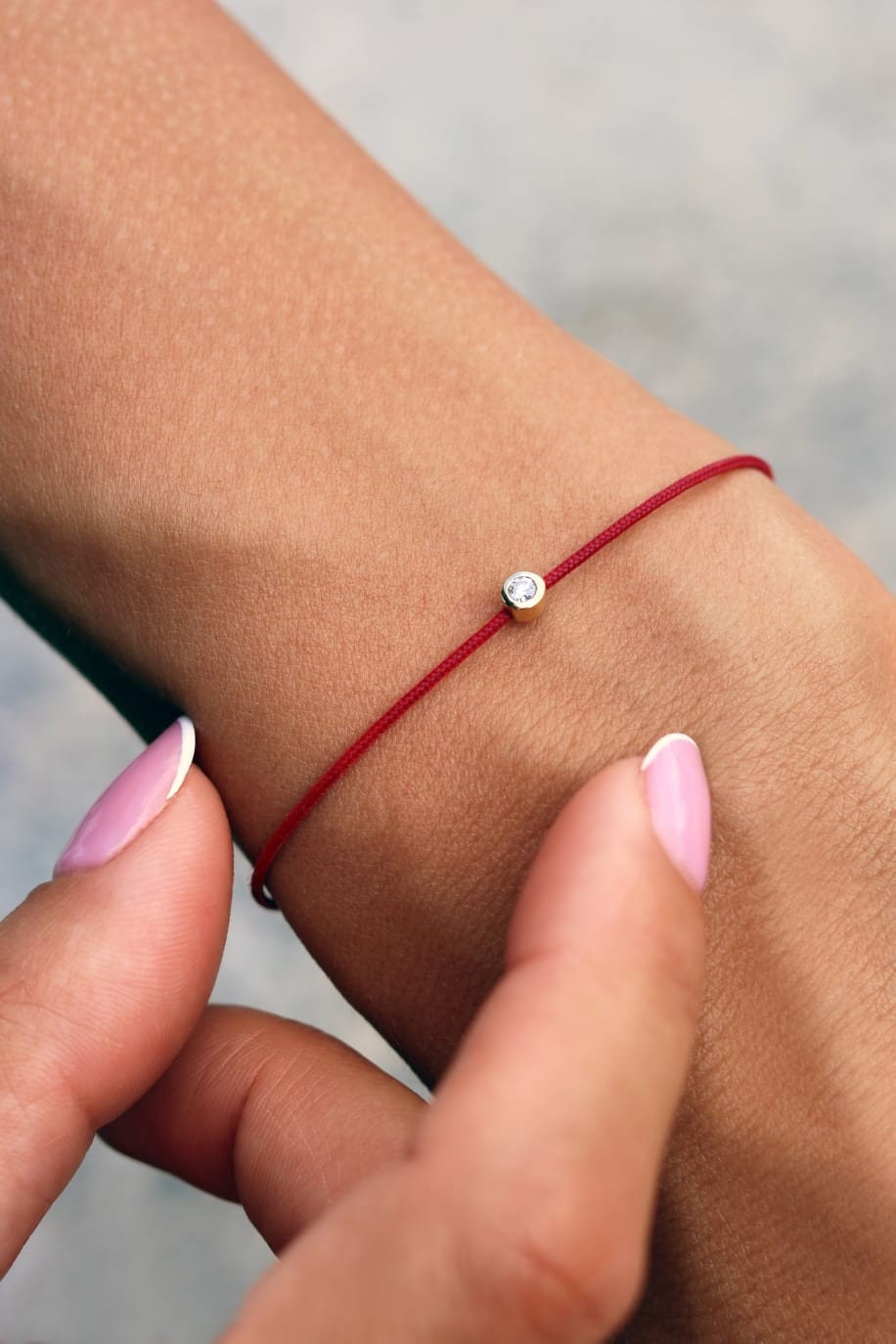 Red string bracelet with 0.02ct diamond white gold Etsy