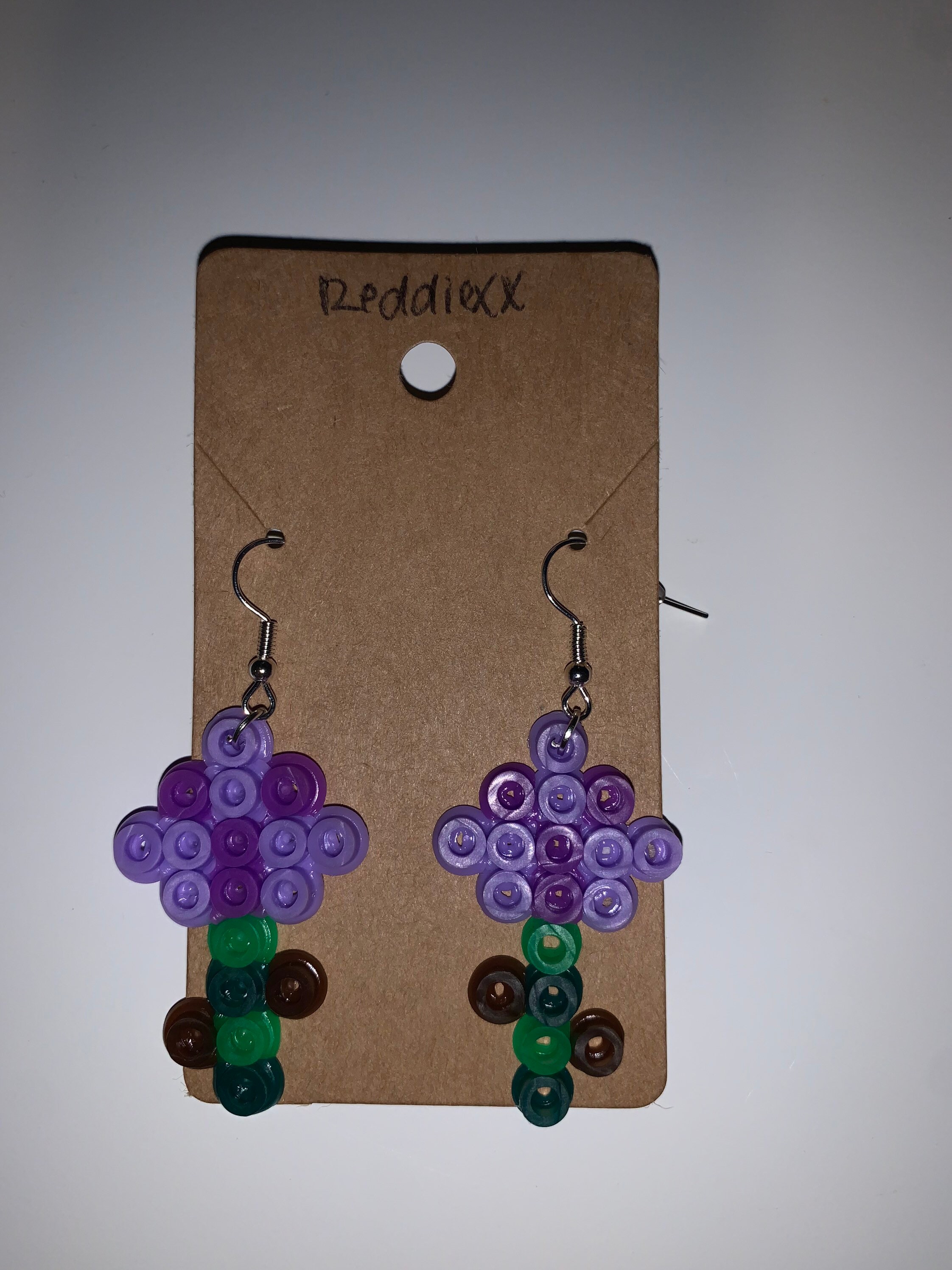 Purple minecraft perler bead flower earrings Etsy