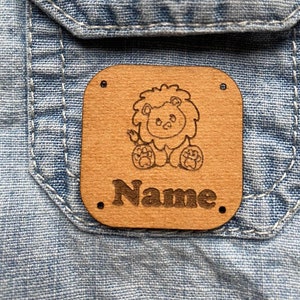 Sewing label, patch, SnapPap, label for sewing on, Snappap label, vegan leather, sewing, lion, patches, various motifs, children's clothing