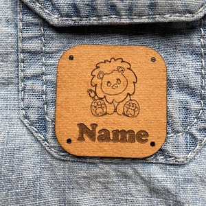 Sewing label, patch, SnapPap, label for sewing on, Snappap label, vegan leather, sewing, lion, patches, various motifs, children's clothing