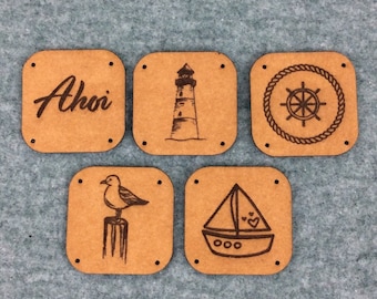 Sewing label/ Folded label/ SnapPap/ Sew-on label/ Maritime label/ Ship/ Seagull/ Ahoy/ Lighthouse/ Snappap label/ Vegan leather/ Patch