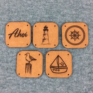 Sewing label/ folding label/ SnapPap/ label for sewing/ maritime label/ ship/ seagull/ Ahoy/ lighthouse/ Snappap label/ vegan leather/ patch
