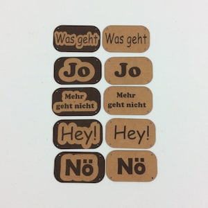 Various sayings made of SnapPap (vegan leather) to sew on