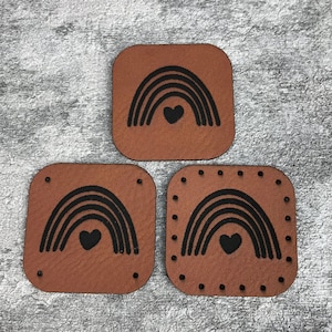 Rainbow label made of brown imitation leather for sewing
