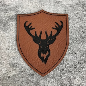 Brown faux leather label with a deer motif/ patches/ appliqués/ forest animal