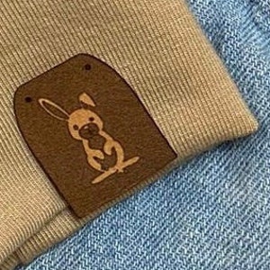 Sewing label, patch, SnapPap, label for sewing on, Snappap label, vegan leather, folded label, bunny, patch, various motifs, children's clothing