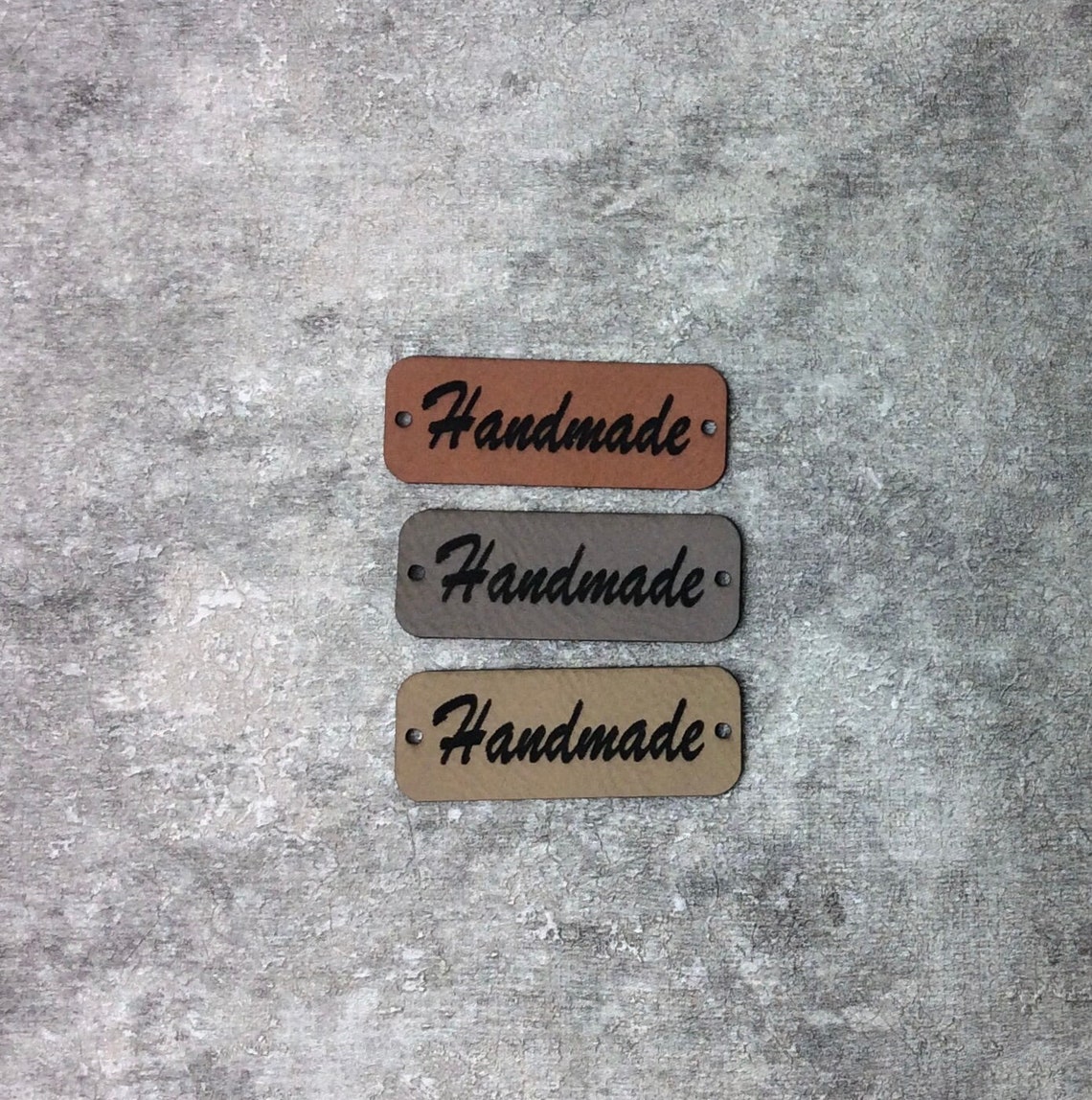 Handmade Label Made of Grey, Beige and Brown Imitation Leather for ...