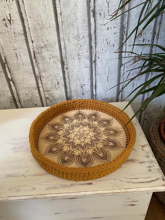 Serviertablett/ Holztablett/ Tischdekoration/ Tablett/ Hochzeitsgeschenk/ Einweihungsgeschenk/ Blume des Lebens/ Tablett Frühstück/ Küche