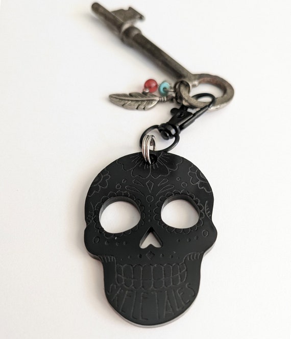 Skull Keyring, Personalised Gift, Sugar Skull Keychain, Gothic Gifts, Goth  Charm