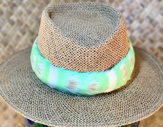 Handmade Hawaiian Feather Hat Band Hawaiian Feather Lei, Hat Band Lei Hulu Humu Papa, Natural  main image 4