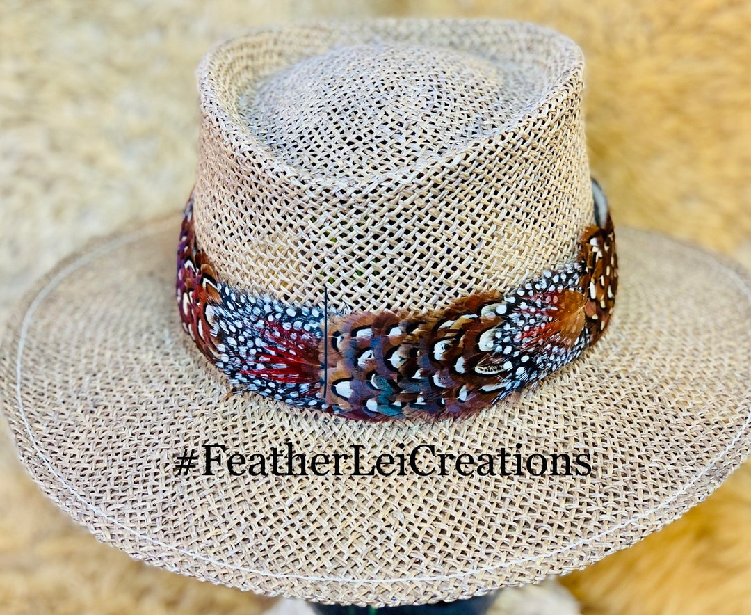 Humu Papa Pheasant Feather Hat Band Hawaiian Feather Hat Band-dyed