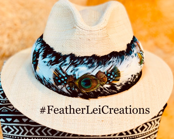Handmade Hawaiian Feather Hatband: Coquille Goose, Peacock  display picture 2