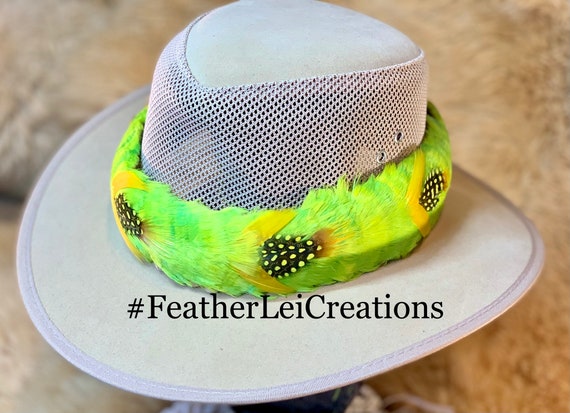 Yellow Feather Handmade Hawaiian Hat Band Hawaiian Feather Hat Band - Etsy main image 2
