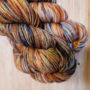 Fall Spice, Pumpkin Spice, Brown, orange, black, speckles, Fingering Yarn, hand dyed yarn, Fingering Yarn, Sock Yarn, Hand Dyed