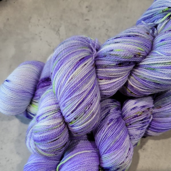 Hand Dyed Yarn, Wild Iris, Purple, Green, Cream, Sock Yarn, Wool Yarn, Merino Yarn