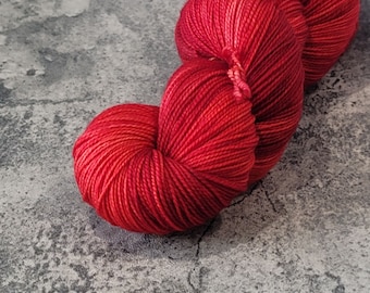 Hand Dyed Yarn, Fire Red, Brilliant Red,Yarn, Semi-Solid