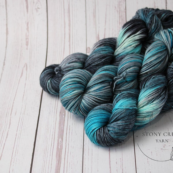 Blue Opal Hand Dyed Yarn, Sock Yarn, Wool Yarn, Merino Yarn