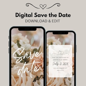 Modèle numérique "Retenez la date", faire-part de mariage animé, carte modifiable sur toile, invitation par SMS, modèle de fête floral personnalisé