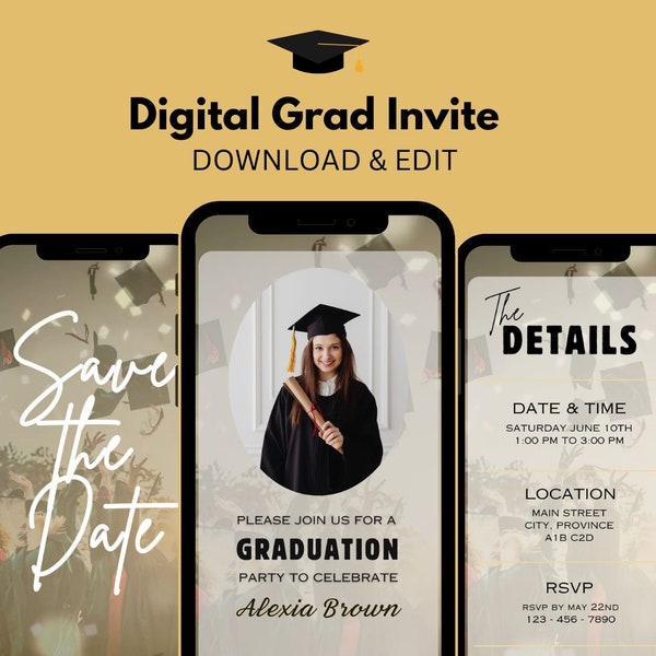 Graduation Invitation 2024, Digital Editable Animated Template, Mobile Invitation