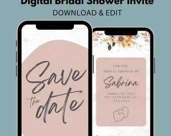 Bridal Shower Save the Date Text: Editable Canva Invitation Template (Digital Download