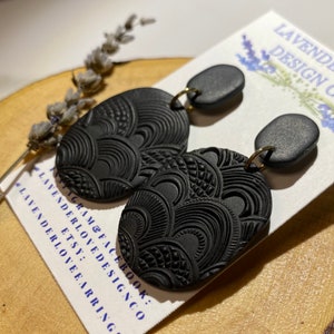 Soft Matte Black Rainbow Oval Clay Earrings | Polymer Clay Earrings | Handmade Earrings | Boho Clay Earrings | Minimal Earrings
