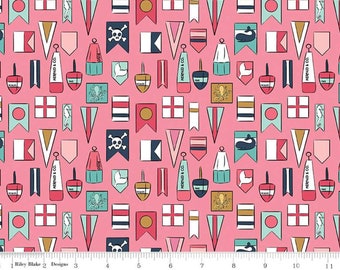 Pink Flags from Riley Blake Designs - Ahoy Mermaids - Flags in Coral