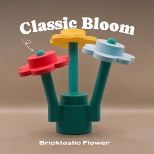 Bricktastic Flower – Classic Bloom: LEGO® Brick Inspired Modular Interior Minifigure Decoration