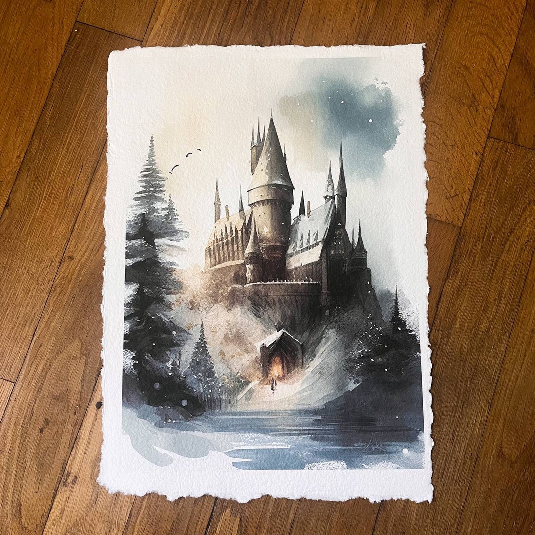 Hogwarts Poster in Winter Watercolor Print on 100% COTTON - Etsy