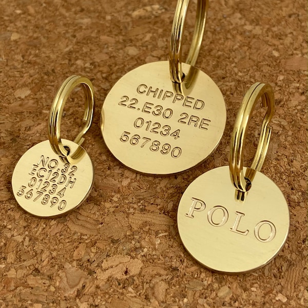 Brass dog tag / Cat ID tag / Puppy tag / Pet tag / Deep engraved / Designed and made in the U.K / Luxury solid brass tag and split ring