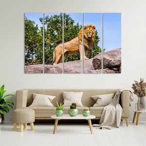 Big Lion Standing on a Rock Original Decor for Home, Lion Art for Gift, Wild Animal Picture Print, Safari Animals Artwork, Wildlife Print