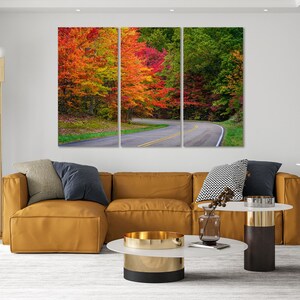 Colorful Trees Print Canvas, Autumn Art for Wall, Colorful Leaves Painting for Wall, Autumn Print Canvas, Road in Forest Large Wall Decor