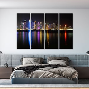 Night Doha Cityscape Decor for Bedroom, Doha Painting for Wall, Doha Print Canvas, Qatar Wall Decor, Qatar City Decor for Room, Doha Artwork
